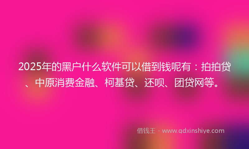2025年的黑户什么软件可以借到钱呢有：拍拍贷、中原消费金融、柯基贷、还呗、团贷网等。