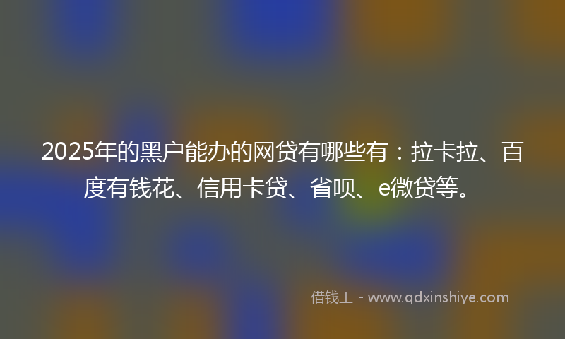 2025年的黑户能办的网贷有哪些有：拉卡拉、百度有钱花、信用卡贷、省呗、e微贷等。