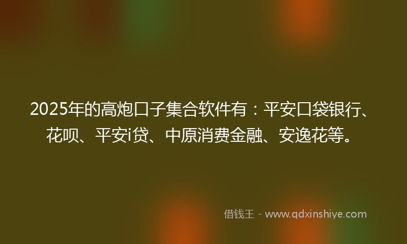 2025年的高炮口子集合软件有：平安口袋银行、花呗、平安i贷、中原消费金融、安逸花等。