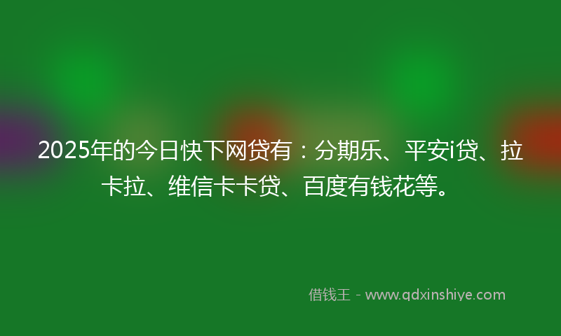 2025年的今日快下网贷有：分期乐、平安i贷、拉卡拉、维信卡卡贷、百度有钱花等。