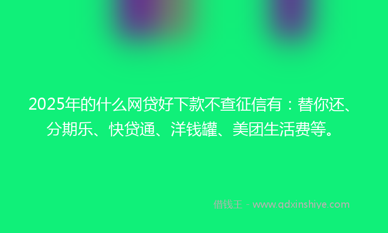 2025年的什么网贷好下款不查征信有：替你还、分期乐、快贷通、洋钱罐、美团生活费等。