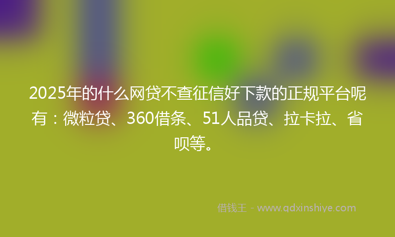 2025年的什么网贷不查征信好下款的正规平台呢有：微粒贷、360借条、51人品贷、拉卡拉、省呗等。