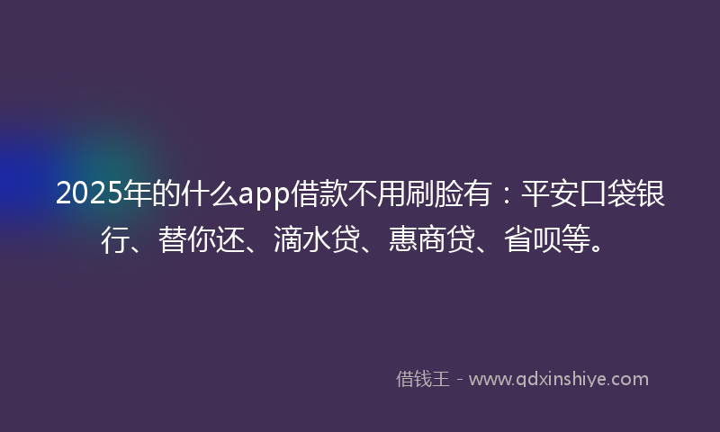 2025年的什么app借款不用刷脸有：平安口袋银行、替你还、滴水贷、惠商贷、省呗等。