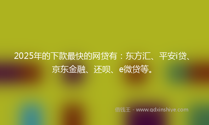 2025年的下款最快的网贷有：东方汇、平安i贷、京东金融、还呗、e微贷等。
