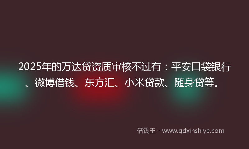 2025年的万达贷资质审核不过有：平安口袋银行、微博借钱、东方汇、小米贷款、随身贷等。