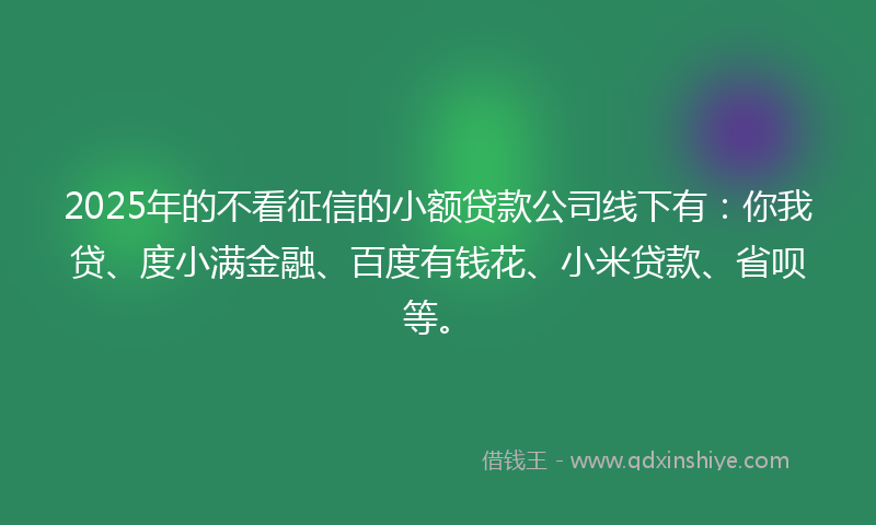 2025年的不看征信的小额贷款公司线下有：你我贷、度小满金融、百度有钱花、小米贷款、省呗等。