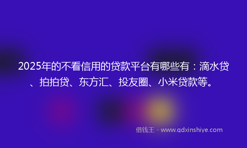 2025年的不看信用的贷款平台有哪些有：滴水贷、拍拍贷、东方汇、投友圈、小米贷款等。