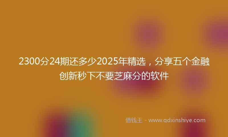2300分24期还多少2025年精选，分享五个金融创新秒下不要芝麻分的软件