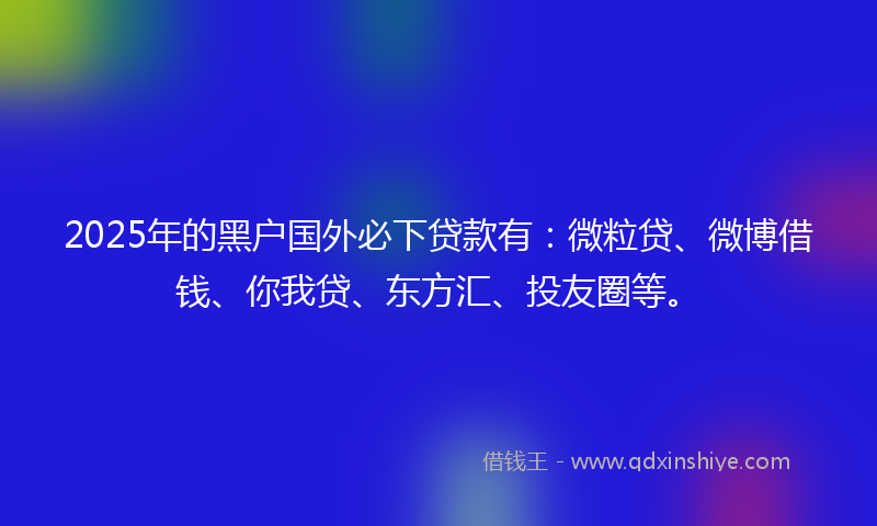 2025年的黑户国外必下贷款有：微粒贷、微博借钱、你我贷、东方汇、投友圈等。