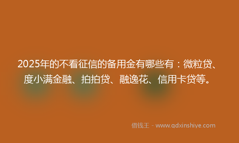 2025年的不看征信的备用金有哪些有：微粒贷、度小满金融、拍拍贷、融逸花、信用卡贷等。