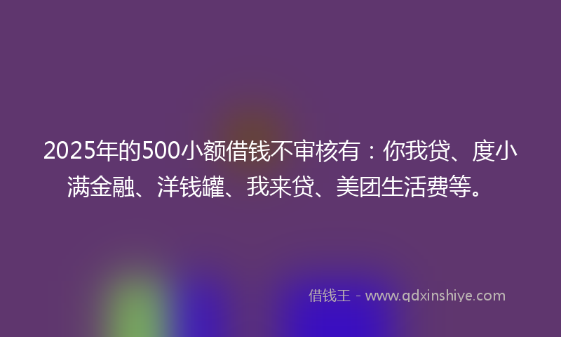 2025年的500小额借钱不审核有：你我贷、度小满金融、洋钱罐、我来贷、美团生活费等。