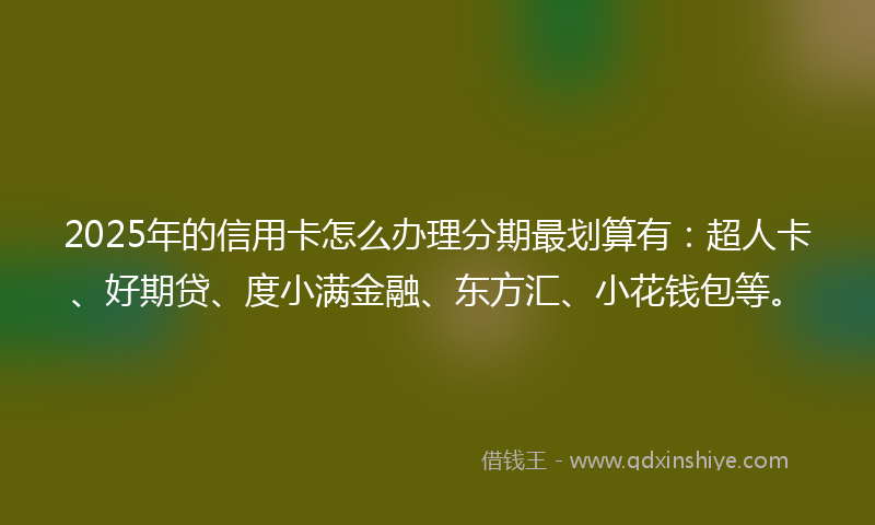 2025年的信用卡怎么办理分期最划算有：超人卡、好期贷、度小满金融、东方汇、小花钱包等。