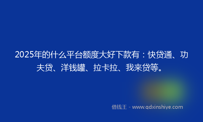 2025年的什么平台额度大好下款有：快贷通、功夫贷、洋钱罐、拉卡拉、我来贷等。