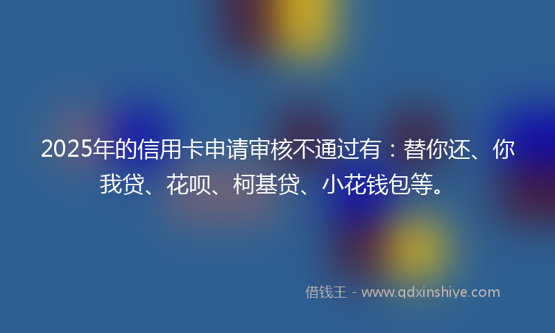 2025年的信用卡申请审核不通过有：替你还、你我贷、花呗、柯基贷、小花钱包等。