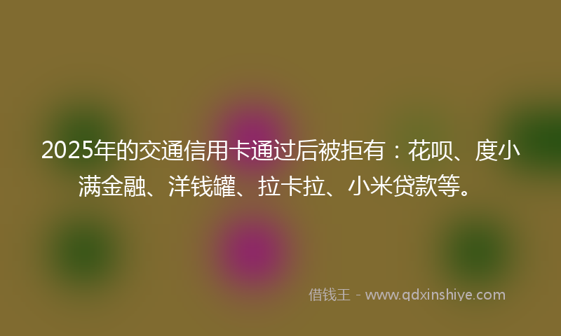 2025年的交通信用卡通过后被拒有：花呗、度小满金融、洋钱罐、拉卡拉、小米贷款等。
