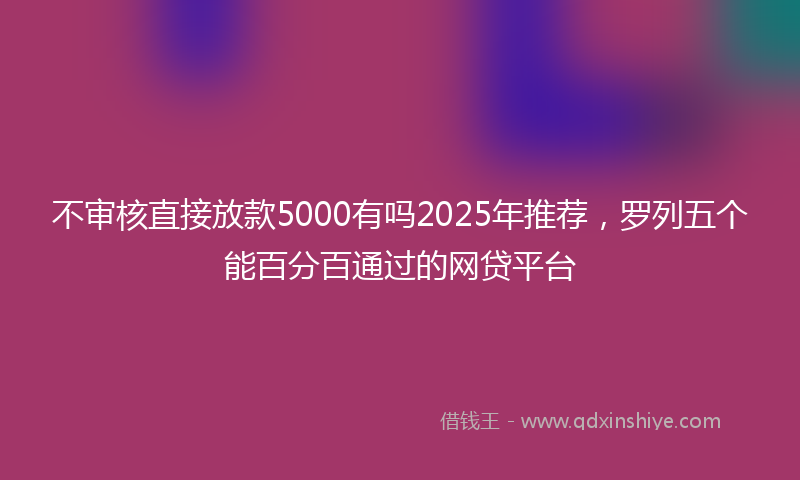 不审核直接放款5000有吗2025年推荐，罗列五个能百分百通过的网贷平台