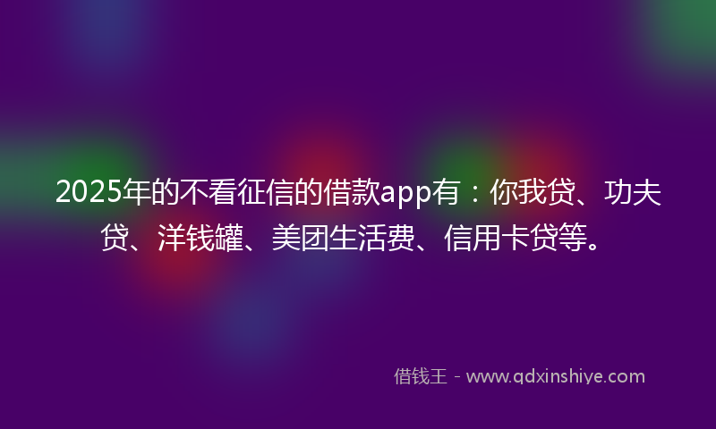 2025年的不看征信的借款app有：你我贷、功夫贷、洋钱罐、美团生活费、信用卡贷等。