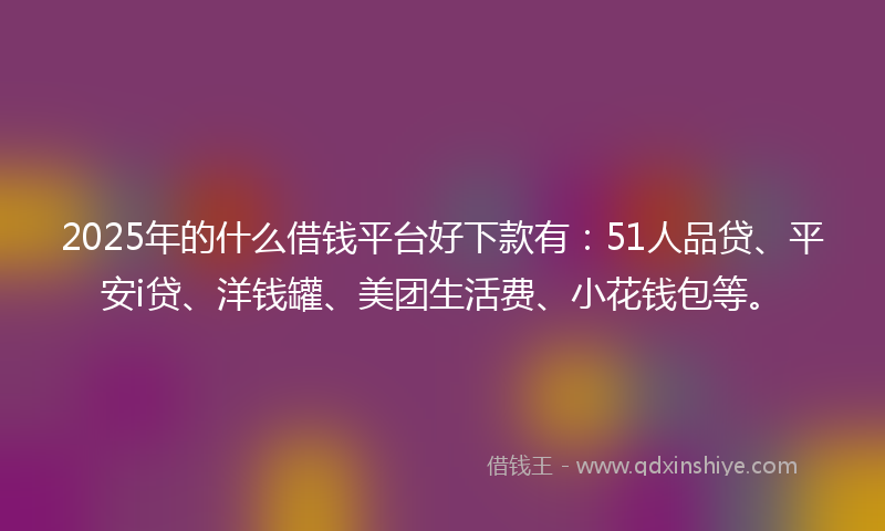 2025年的什么借钱平台好下款有：51人品贷、平安i贷、洋钱罐、美团生活费、小花钱包等。