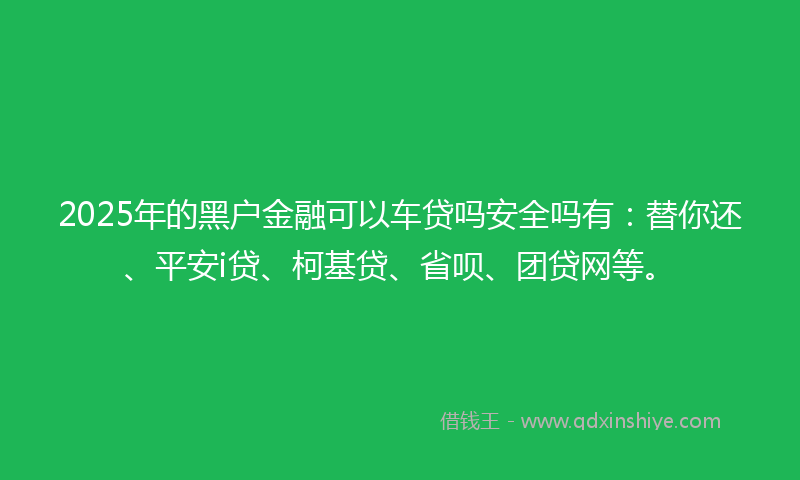 2025年的黑户金融可以车贷吗安全吗有：替你还、平安i贷、柯基贷、省呗、团贷网等。
