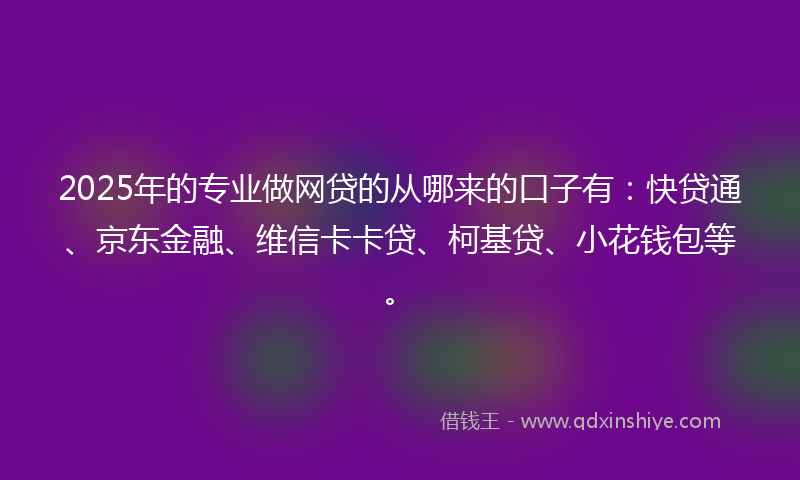 2025年的专业做网贷的从哪来的口子有：快贷通、京东金融、维信卡卡贷、柯基贷、小花钱包等。