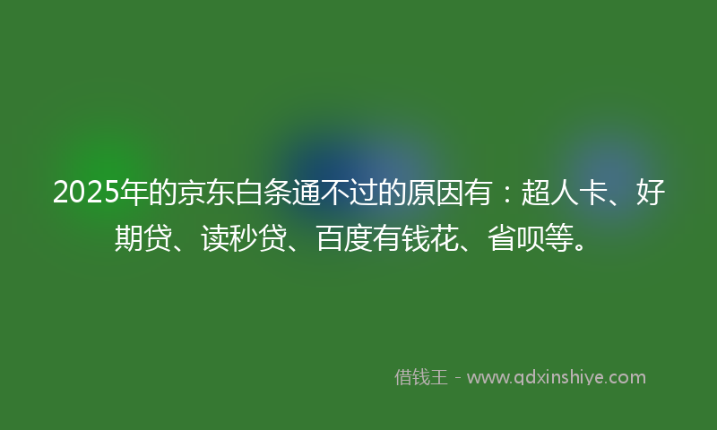 2025年的京东白条通不过的原因有：超人卡、好期贷、读秒贷、百度有钱花、省呗等。