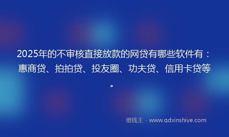 2025年的不审核直接放款的网贷有哪些软件有：惠商贷、拍拍贷、投友圈、功夫贷、信用卡贷等。