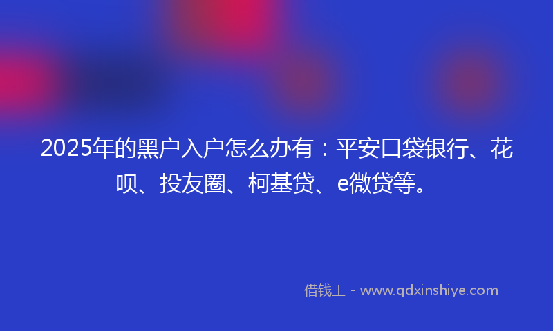 2025年的黑户入户怎么办有：平安口袋银行、花呗、投友圈、柯基贷、e微贷等。