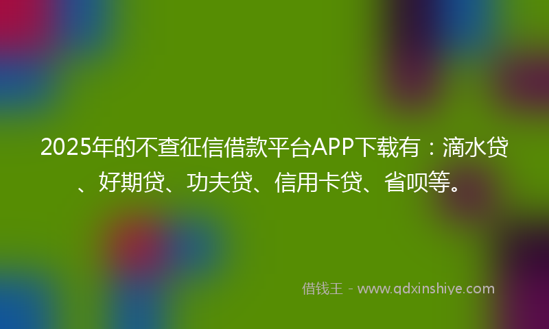 2025年的不查征信借款平台APP下载有：滴水贷、好期贷、功夫贷、信用卡贷、省呗等。