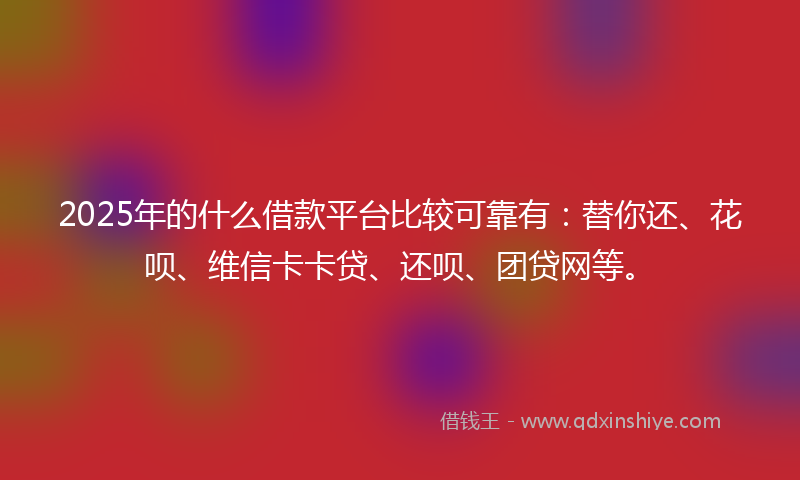 2025年的什么借款平台比较可靠有：替你还、花呗、维信卡卡贷、还呗、团贷网等。
