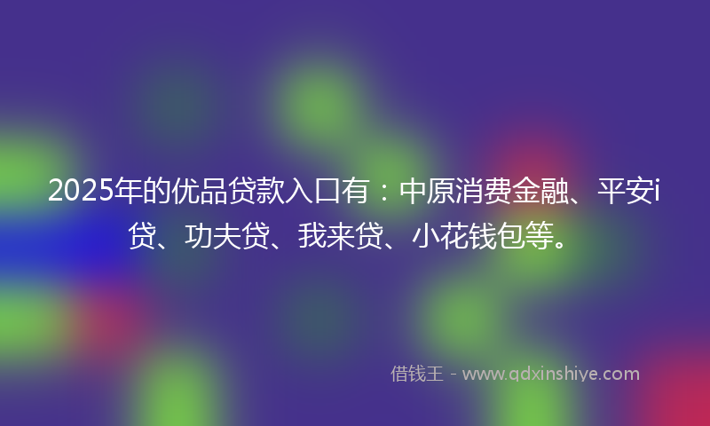 2025年的优品贷款入口有：中原消费金融、平安i贷、功夫贷、我来贷、小花钱包等。