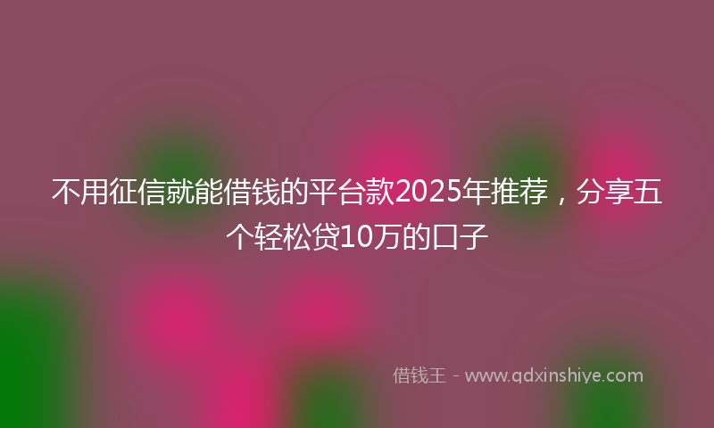 不用征信就能借钱的平台款2025年推荐，分享五个轻松贷10万的口子