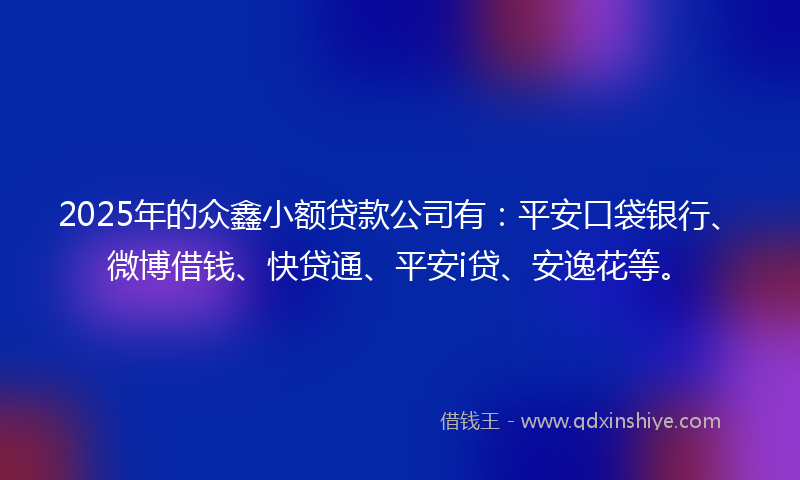 2025年的众鑫小额贷款公司有：平安口袋银行、微博借钱、快贷通、平安i贷、安逸花等。