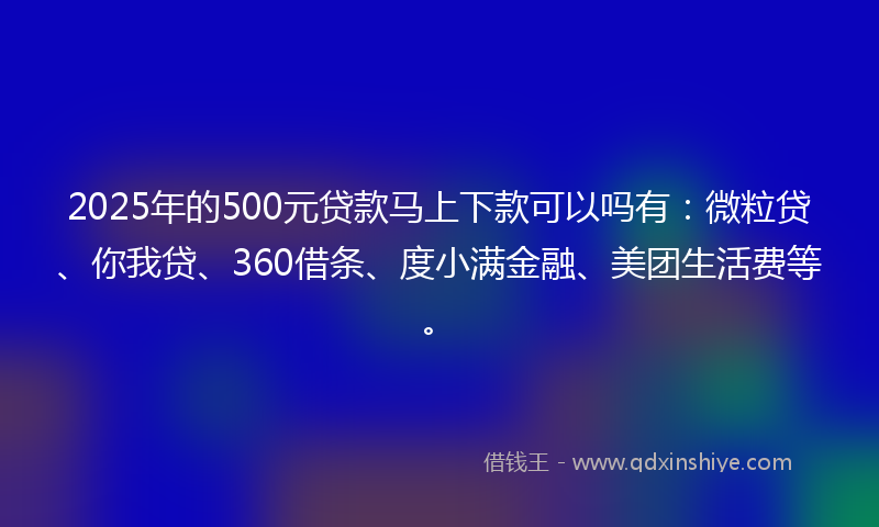 2025年的500元贷款马上下款可以吗有：微粒贷、你我贷、360借条、度小满金融、美团生活费等。