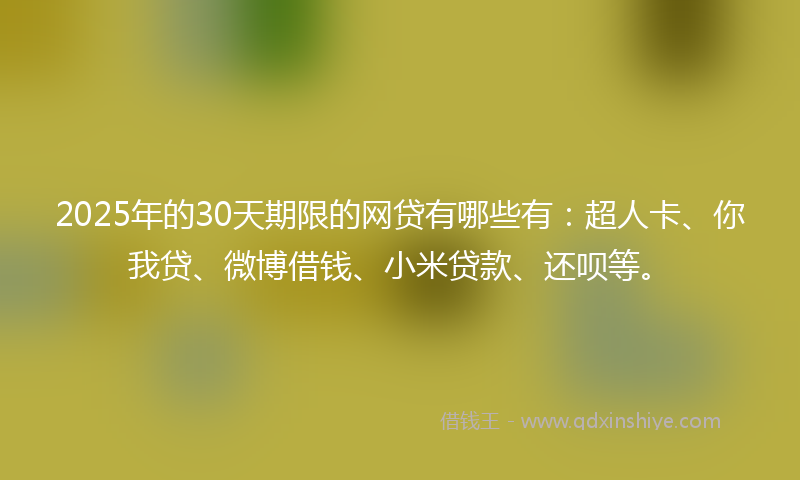 2025年的30天期限的网贷有哪些有：超人卡、你我贷、微博借钱、小米贷款、还呗等。
