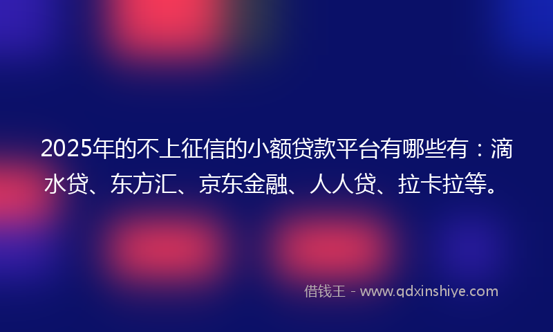 2025年的不上征信的小额贷款平台有哪些有：滴水贷、东方汇、京东金融、人人贷、拉卡拉等。