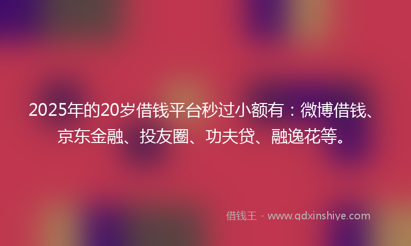 2025年的20岁借钱平台秒过小额有：微博借钱、京东金融、投友圈、功夫贷、融逸花等。