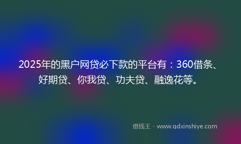 2025年的黑户网贷必下款的平台有：360借条、好期贷、你我贷、功夫贷、融逸花等。