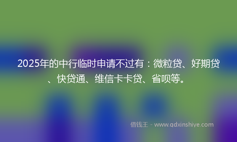 2025年的中行临时申请不过有：微粒贷、好期贷、快贷通、维信卡卡贷、省呗等。