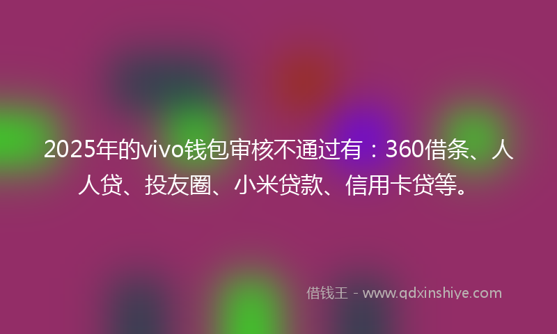 2025年的vivo钱包审核不通过有：360借条、人人贷、投友圈、小米贷款、信用卡贷等。