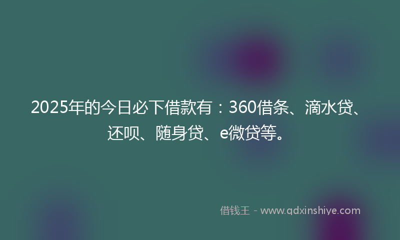 2025年的今日必下借款有：360借条、滴水贷、还呗、随身贷、e微贷等。