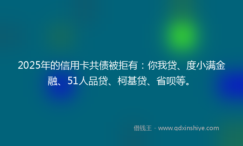 2025年的信用卡共债被拒有：你我贷、度小满金融、51人品贷、柯基贷、省呗等。