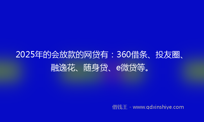 2025年的会放款的网贷有：360借条、投友圈、融逸花、随身贷、e微贷等。