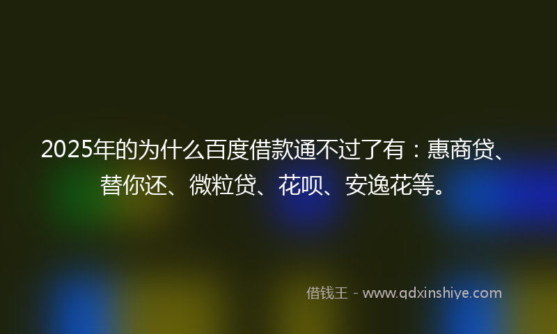 2025年的为什么百度借款通不过了有：惠商贷、替你还、微粒贷、花呗、安逸花等。