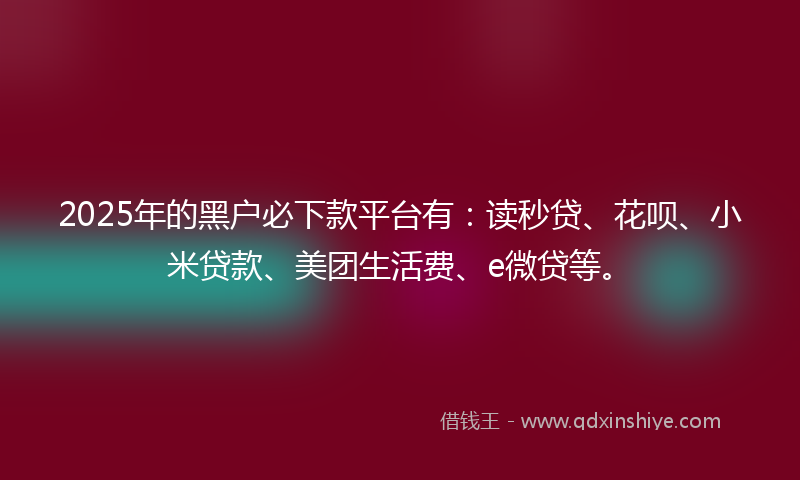2025年的黑户必下款平台有：读秒贷、花呗、小米贷款、美团生活费、e微贷等。
