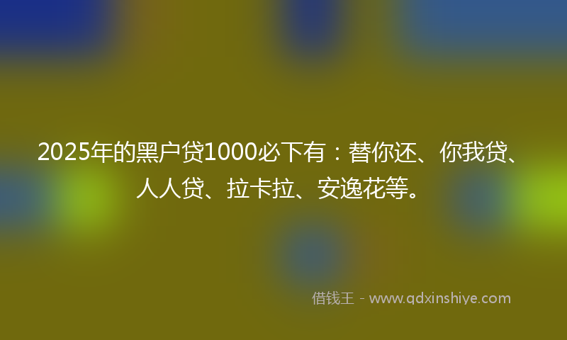 2025年的黑户贷1000必下有：替你还、你我贷、人人贷、拉卡拉、安逸花等。