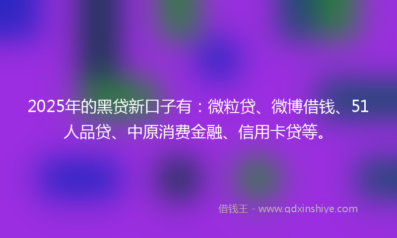 2025年的黑贷新口子有：微粒贷、微博借钱、51人品贷、中原消费金融、信用卡贷等。