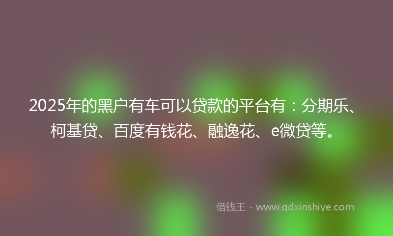 2025年的黑户有车可以贷款的平台有：分期乐、柯基贷、百度有钱花、融逸花、e微贷等。