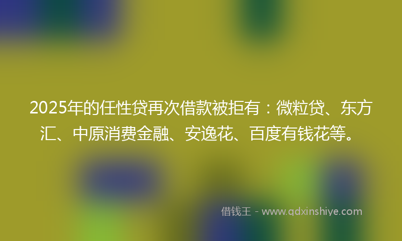 2025年的任性贷再次借款被拒有：微粒贷、东方汇、中原消费金融、安逸花、百度有钱花等。