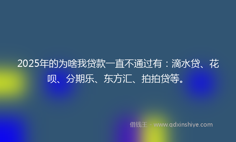 2025年的为啥我贷款一直不通过有：滴水贷、花呗、分期乐、东方汇、拍拍贷等。