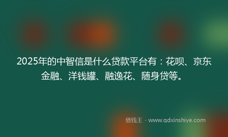 2025年的中智信是什么贷款平台有：花呗、京东金融、洋钱罐、融逸花、随身贷等。